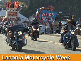 Link to Laconia Bike Train, Mt. Washington Auto Road, The Harley Davidson Road Show, Meadowbrook Concerts and History of the Laconia Bike Week.